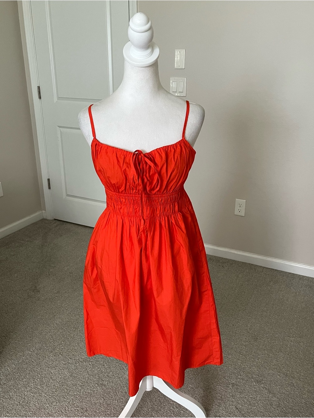NWT Quince 100% Organic Cotton Keyhole Midi Dress in Vermillion Ted Size Small